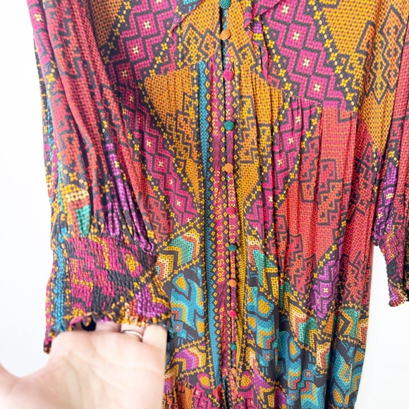 Farm Rio Yawanawa Stripes Ankle Maxi Bohemian Dress Size Large L - Picture 11 of 14